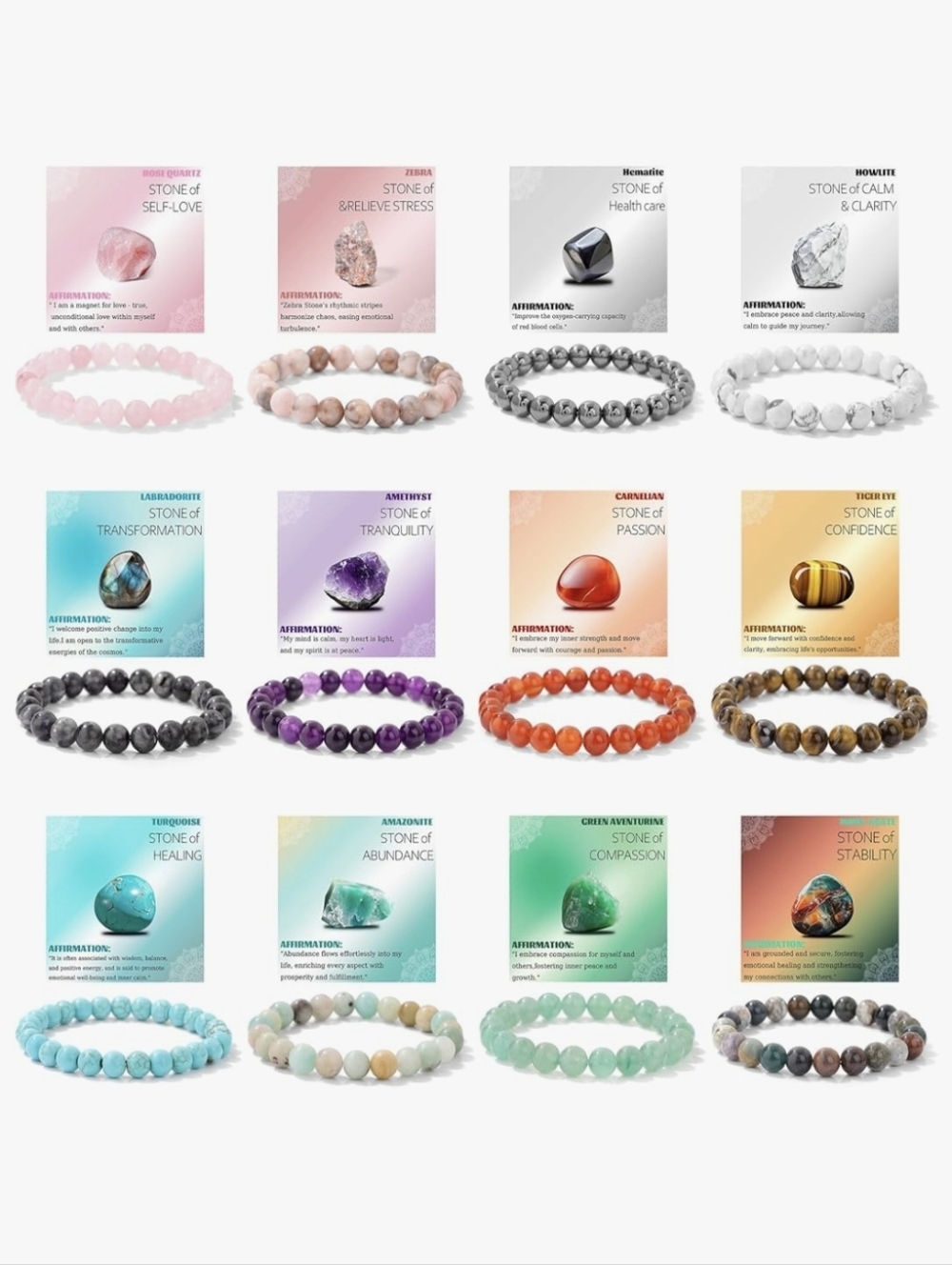 12pcs Natural Crystal Bracelet Set